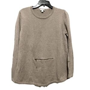 J. Jill Cotton Cashmere Pure Jill Zip Pocket  Pullover Beige LS Sweater